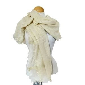 Cejon Scarf Front Unisex Cream Knit Lightweight Fringe 74X30 Inches NWT Blemish